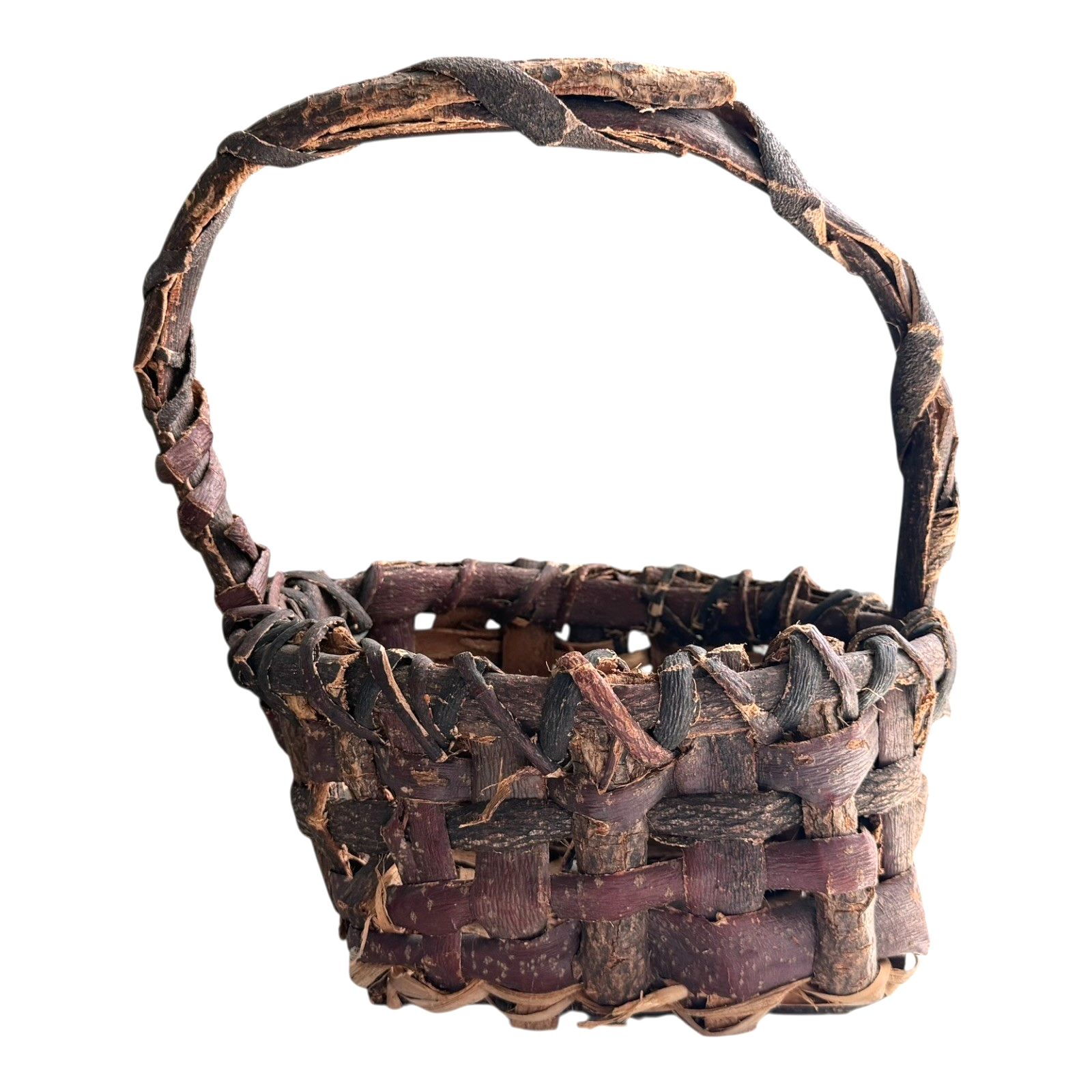 Antique Americana Primitive Birch Bark Folk Art Gathering Basket