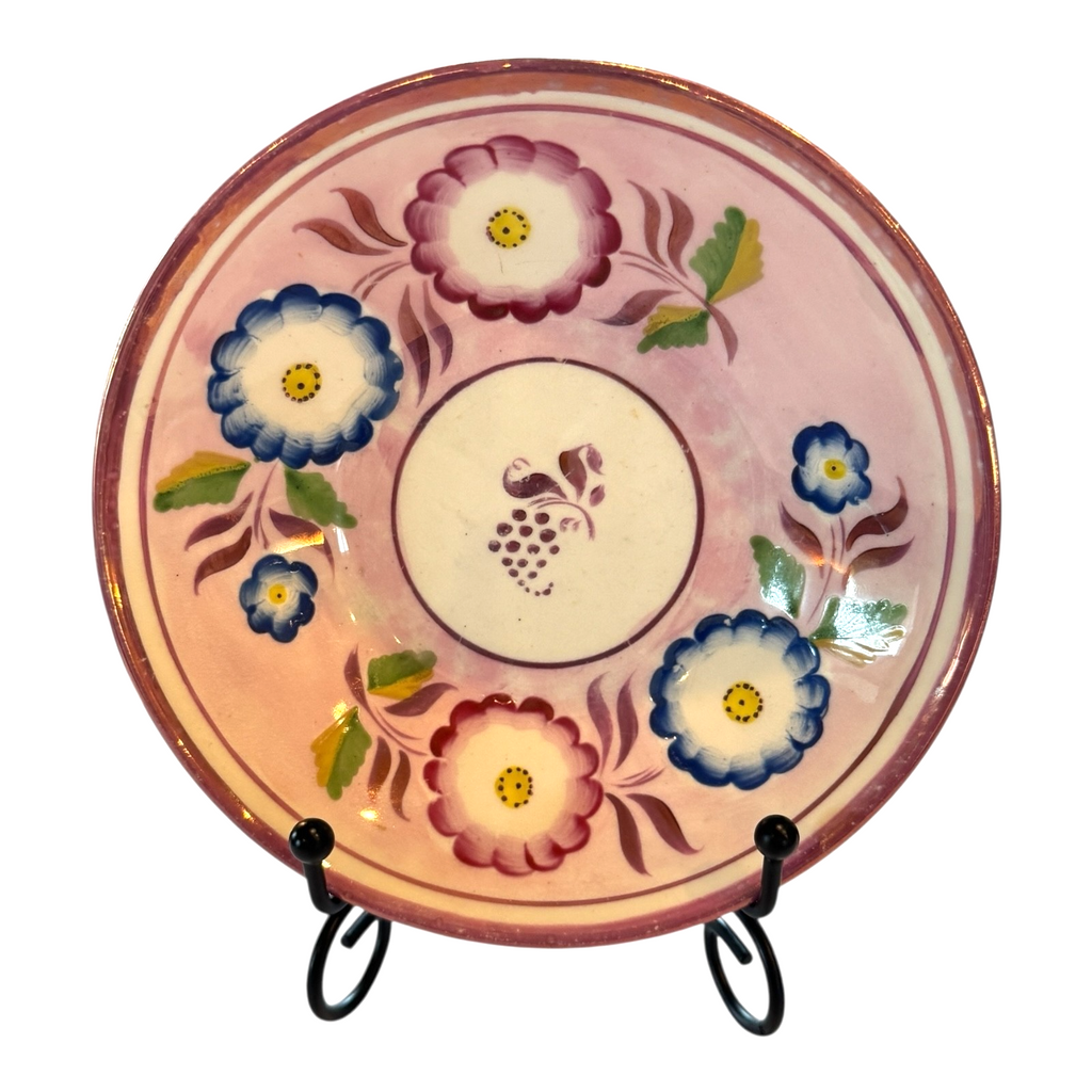Antique Staffordshire Pink Lustre Lustreware Floral Cup & Saucer