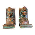 Antique Classical Bronze Clad Bookends - Figural Woman Bust