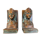 Antique Classical Bronze Clad Bookends - Figural Woman Bust