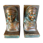 Antique Classical Bronze Clad Bookends - Figural Woman Bust