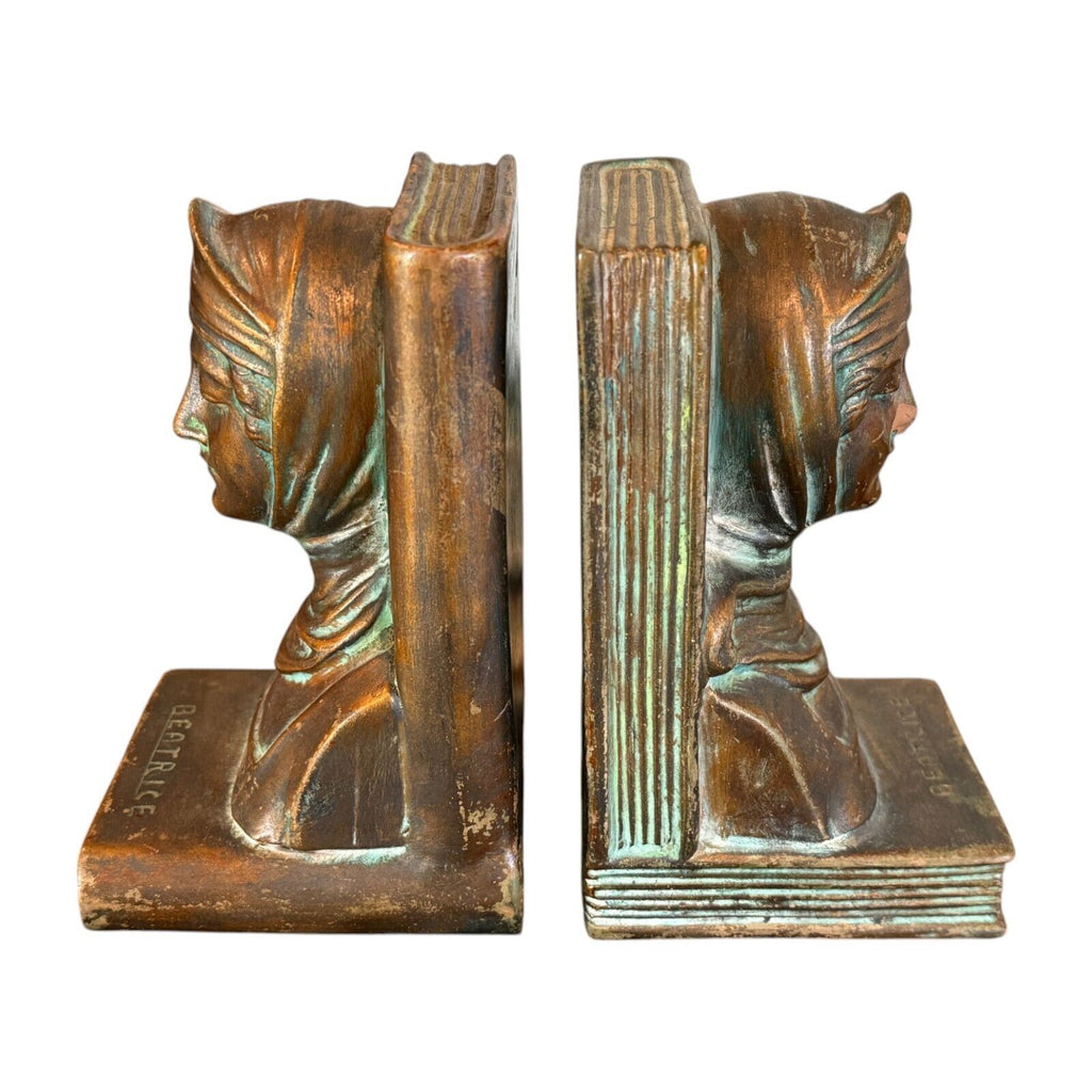 Antique Classical Bronze Clad Bookends - Figural Woman Bust