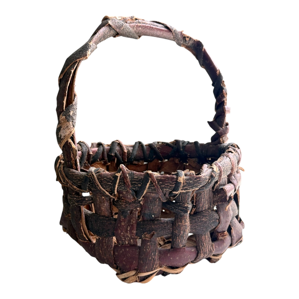 Antique Americana Primitive Birch Bark Folk Art Gathering Basket