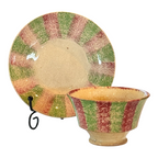 Antique Staffordshire Red and Green Striped Spatterware Spongeware Cup & Saucer