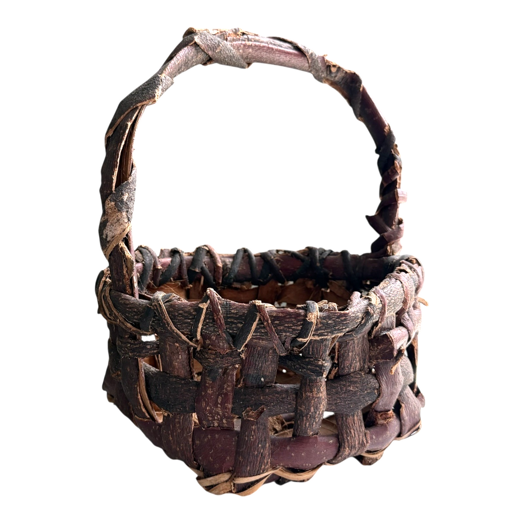 Antique Americana Primitive Birch Bark Folk Art Gathering Basket