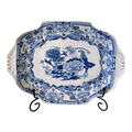 Antique Victorian Ironstone Blue Transferware Serving Dish with Pheasant