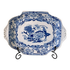 Antique Victorian Ironstone Blue Transferware Serving Dish with Pheasant