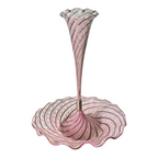 Vintage Murano Art Glass Pink Latticino Zanfirico Swirled Ruffled Trumpet Vase