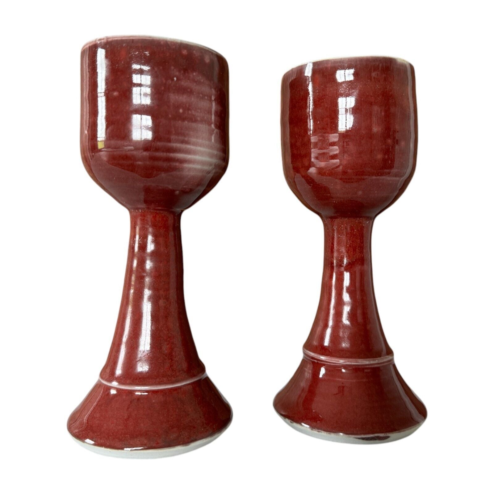 Vintage Studio Art Pottery Red Wine Chalice Glasses (Signed, Gerry Williams)