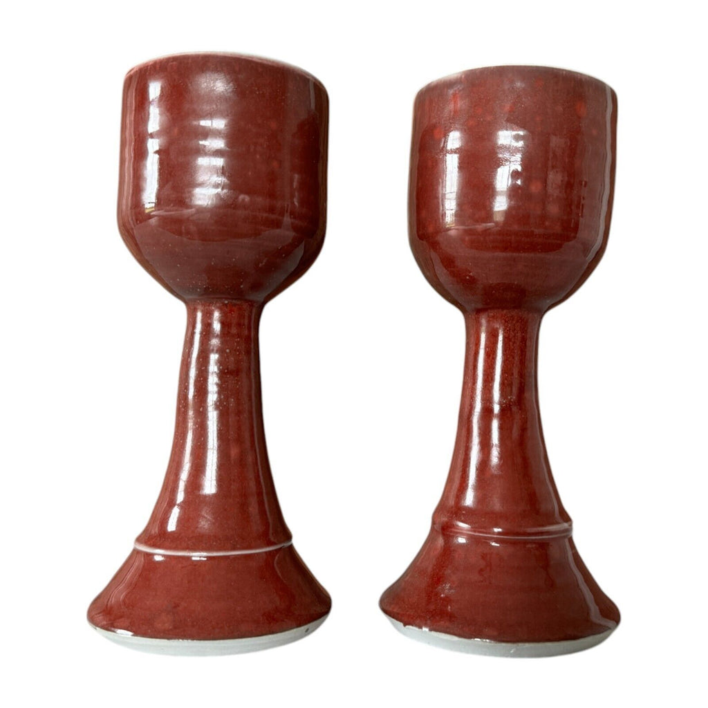 Vintage Studio Art Pottery Red Wine Chalice Glasses (Signed, Gerry Williams)