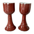 Vintage Studio Art Pottery Red Wine Chalice Glasses (Signed, Gerry Williams)