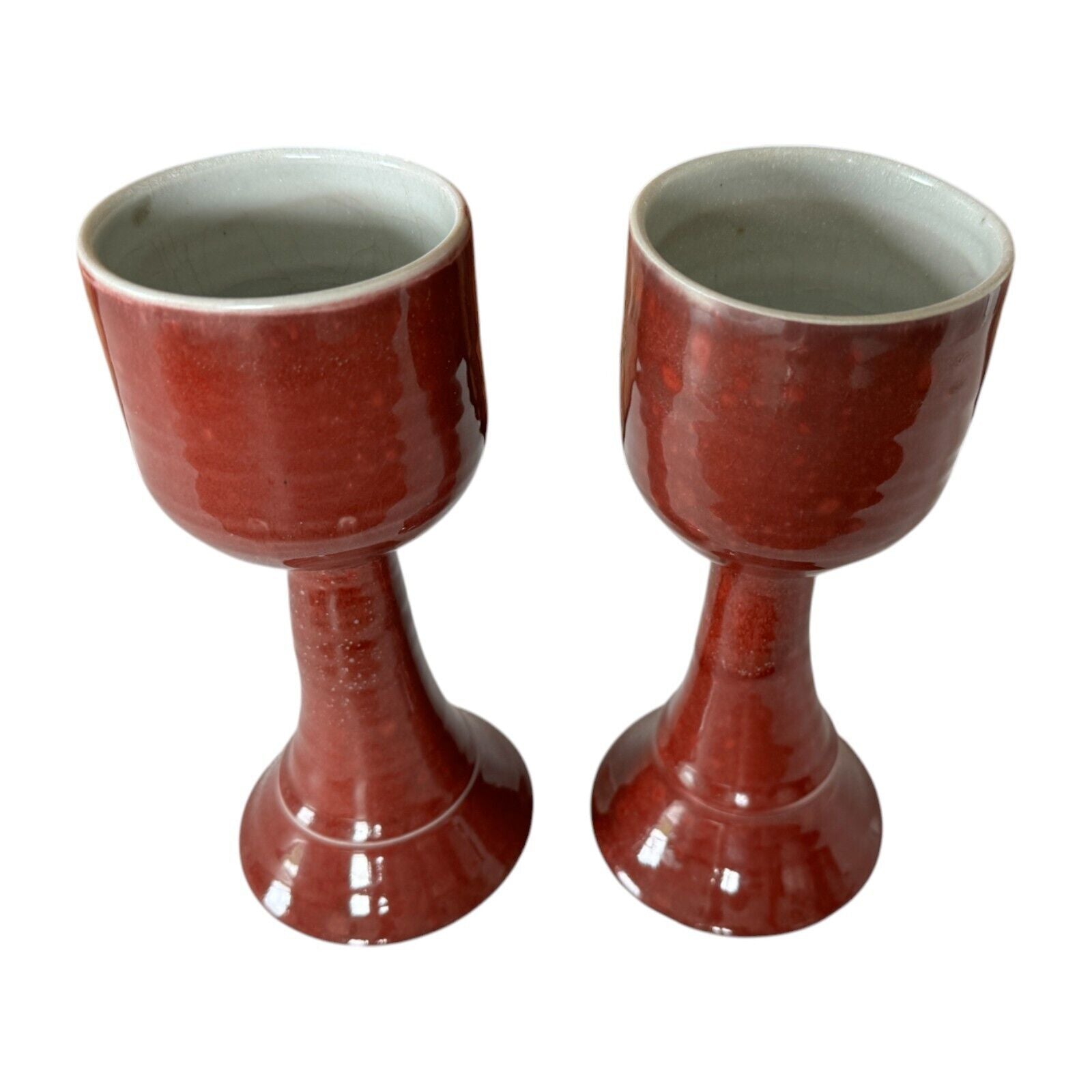 Vintage Studio Art Pottery Red Wine Chalice Glasses (Signed, Gerry Williams)