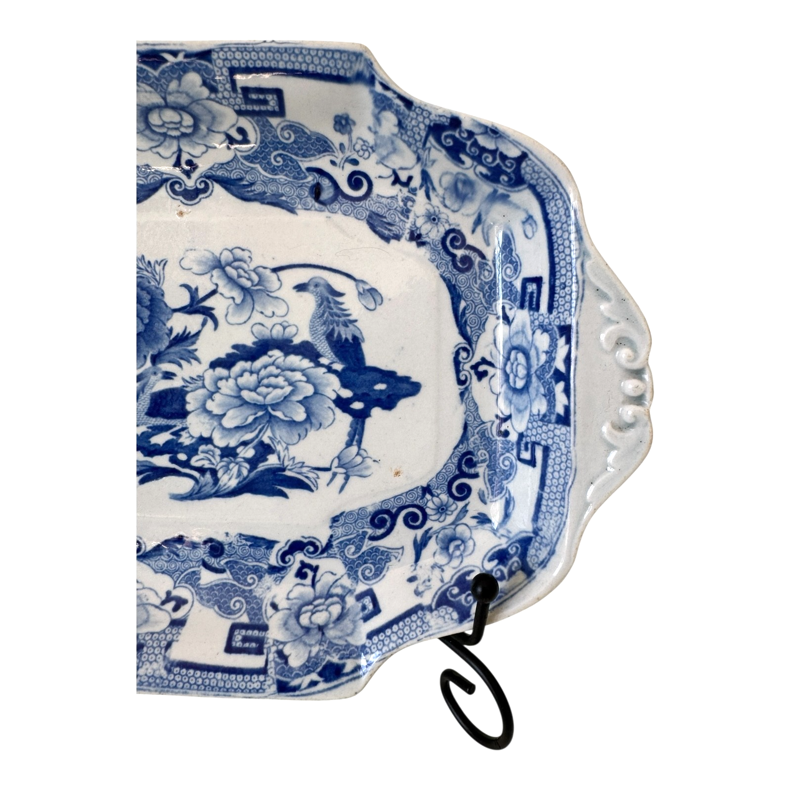 Antique Victorian Ironstone Blue Transferware Serving Dish with Pheasant