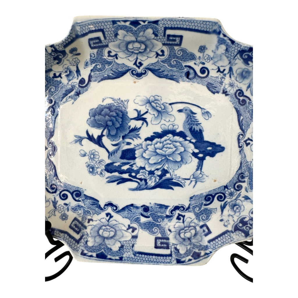 Antique Victorian Ironstone Blue Transferware Serving Dish with Pheasant