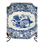 Antique Victorian Ironstone Blue Transferware Serving Dish with Pheasant