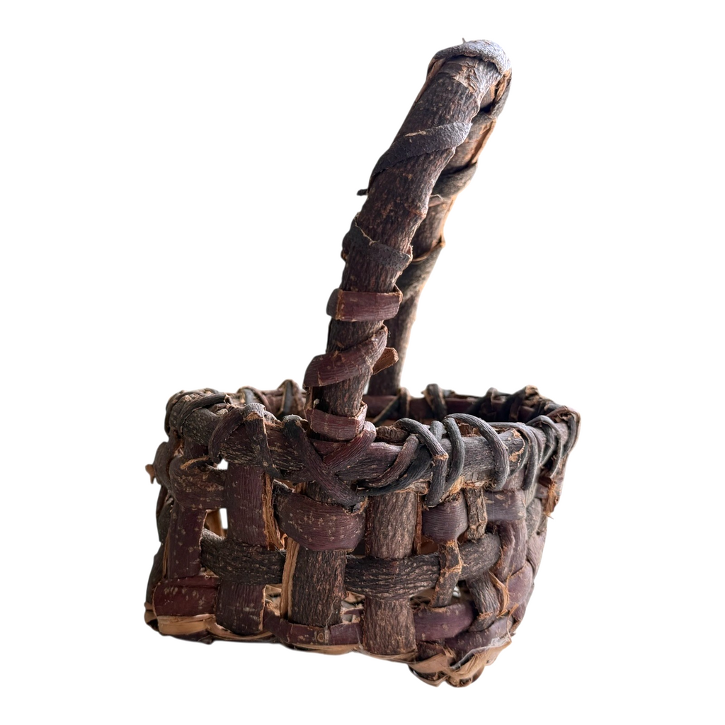 Antique Americana Primitive Birch Bark Folk Art Gathering Basket