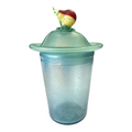 Antique Bohemian Opaline Art Glass Lidded Jar with Fruit Finial — Attr. Kralik