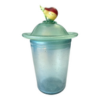 Antique Bohemian Opaline Art Glass Lidded Jar with Fruit Finial — Attr. Kralik