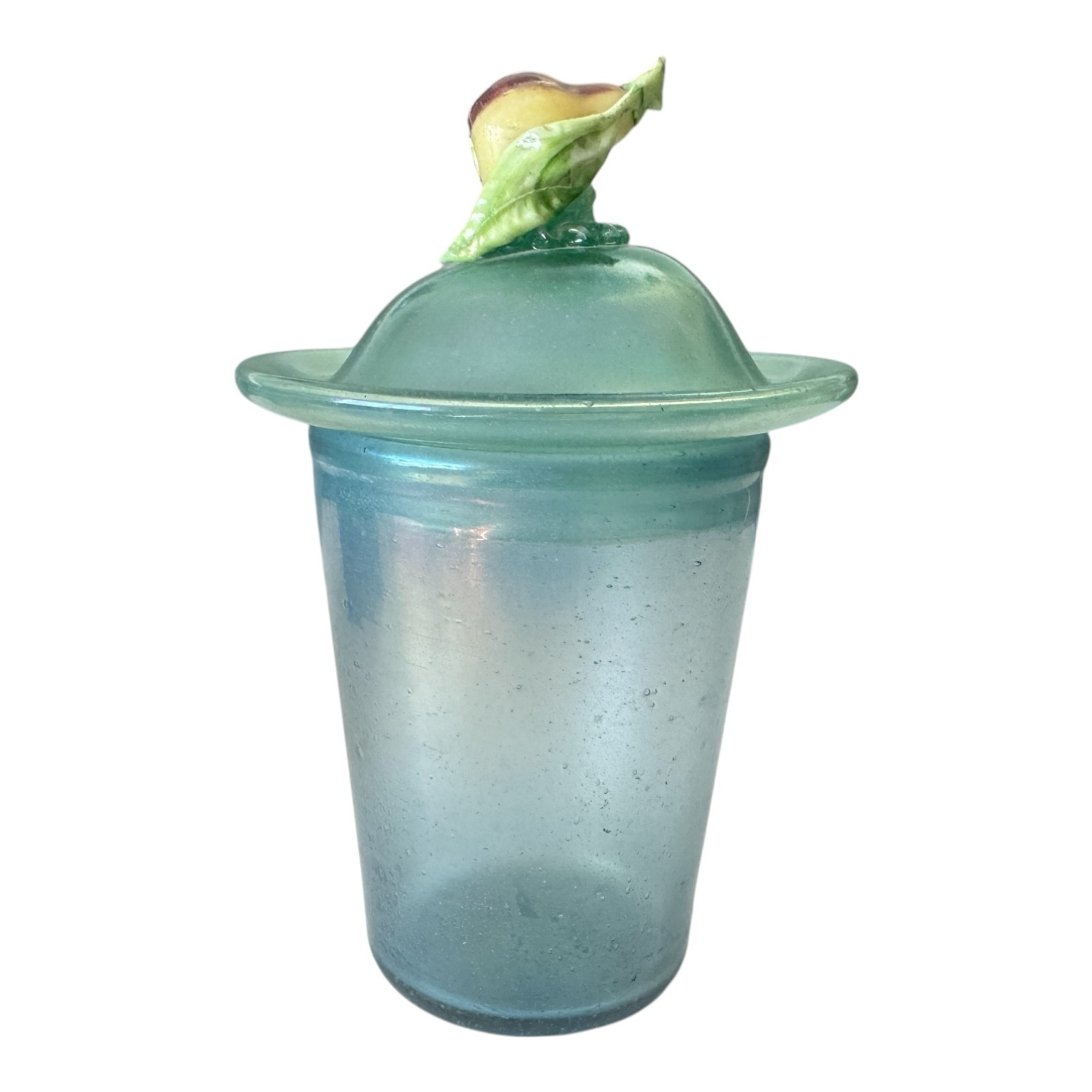 Antique Bohemian Opaline Art Glass Lidded Jar with Fruit Finial — Attr. Kralik