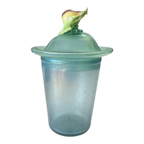 Antique Bohemian Opaline Art Glass Lidded Jar with Fruit Finial — Attr. Kralik