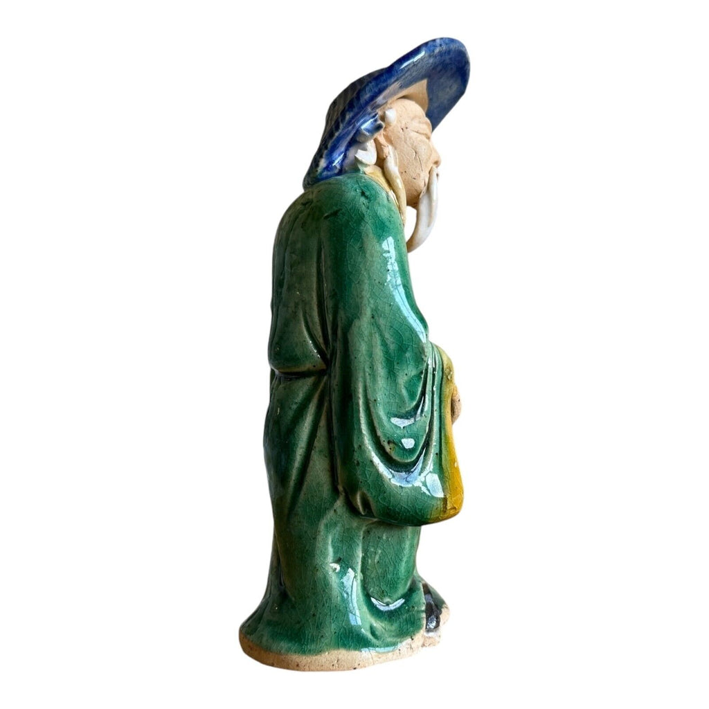 Antique Green Glazed Chinese Export Pottery Mudman Fisherman Figurine