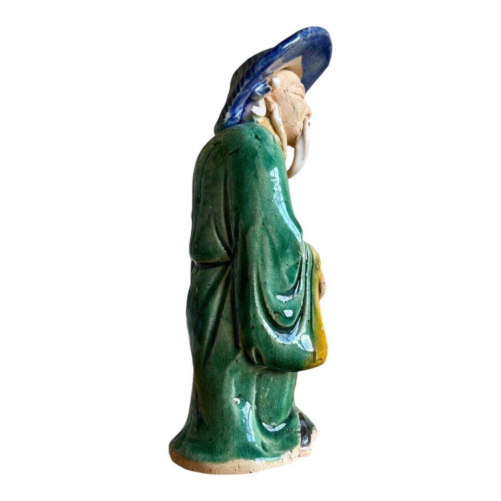 Antique Green Glazed Chinese Export Pottery Mudman Fisherman Figurine