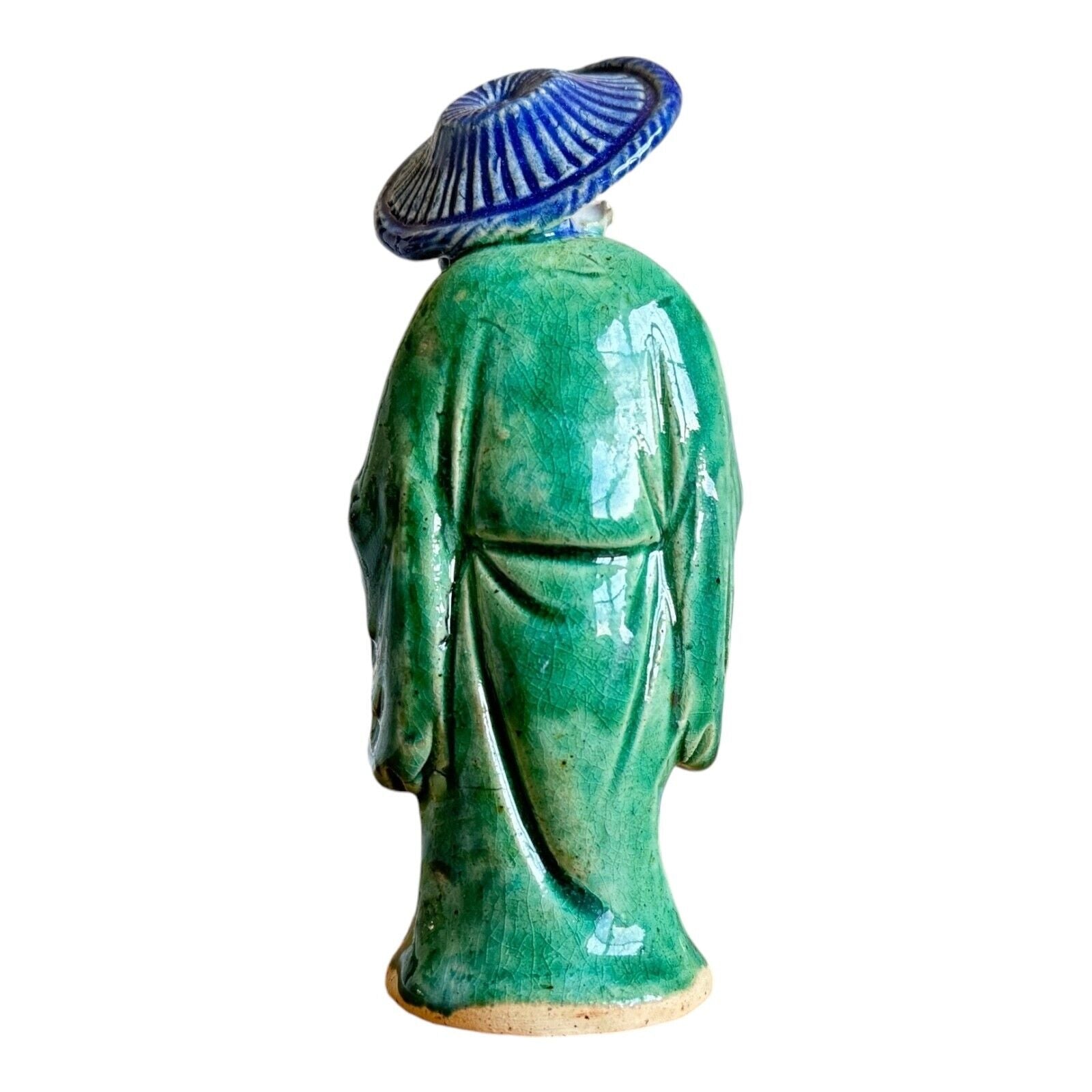 Antique Green Glazed Chinese Export Pottery Mudman Fisherman Figurine