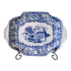 Antique Victorian Ironstone Blue Transferware Serving Dish with Pheasant