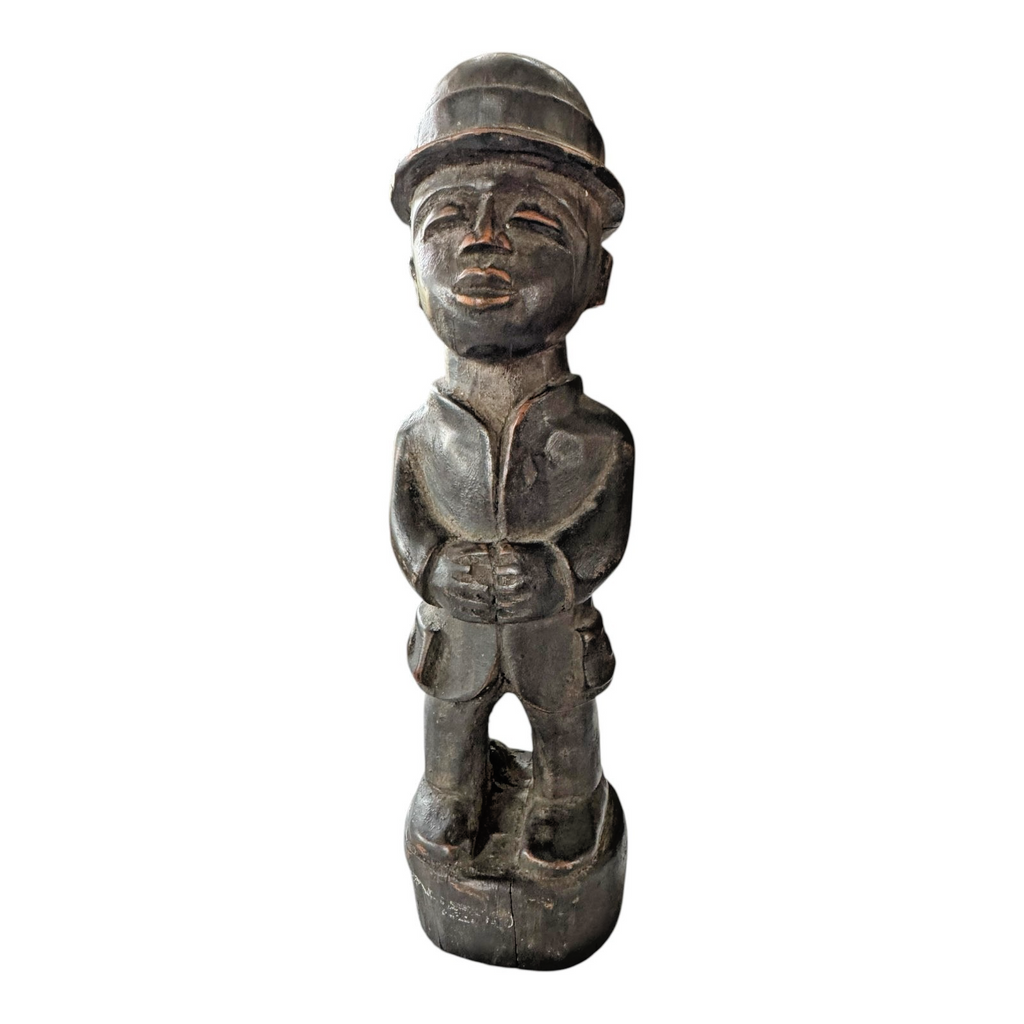Antique Baule Folk Art Wood Carved Figure - Ivory Coast Colonial Era African Art