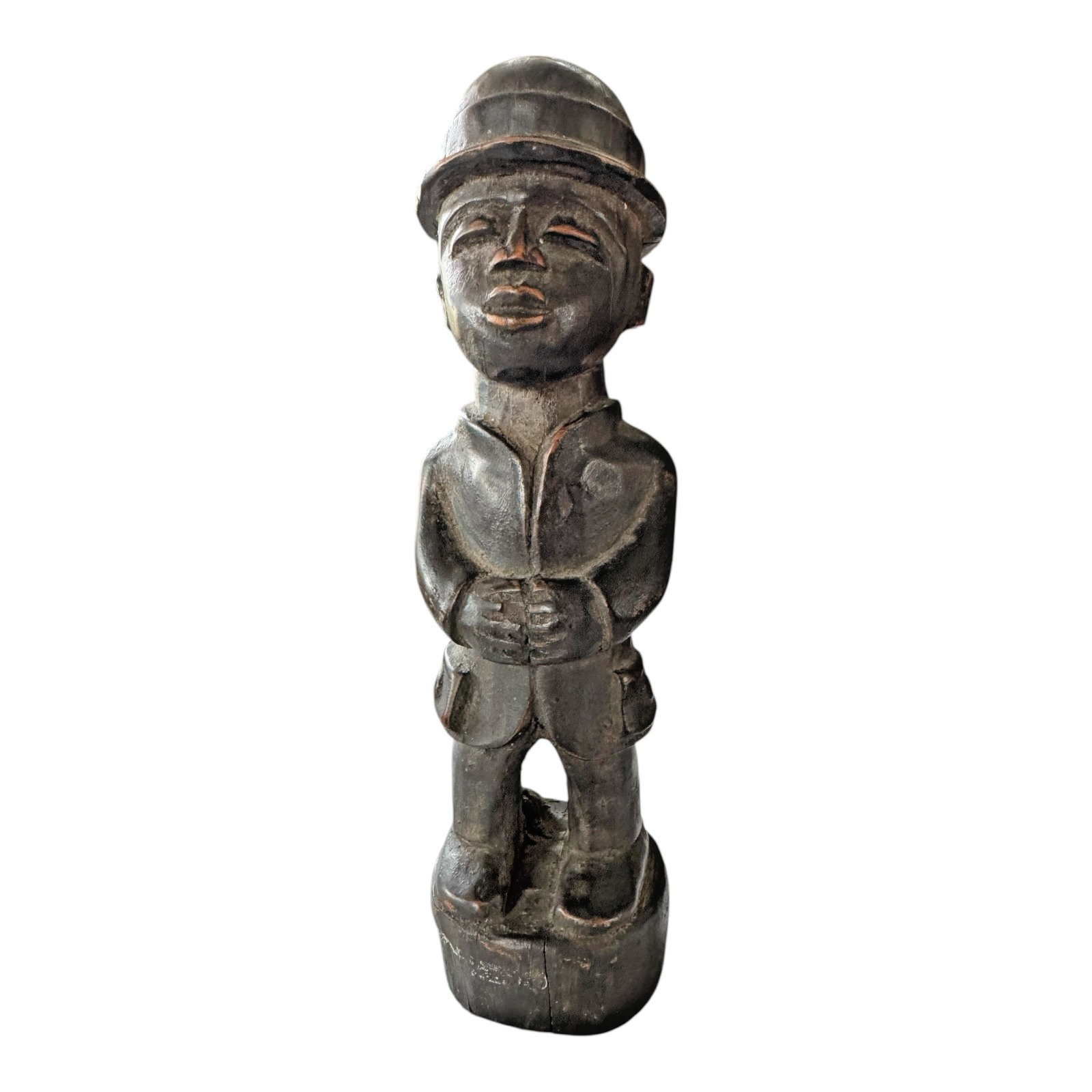 Antique Baule Folk Art Wood Carved Figure - Ivory Coast Colonial Era African Art