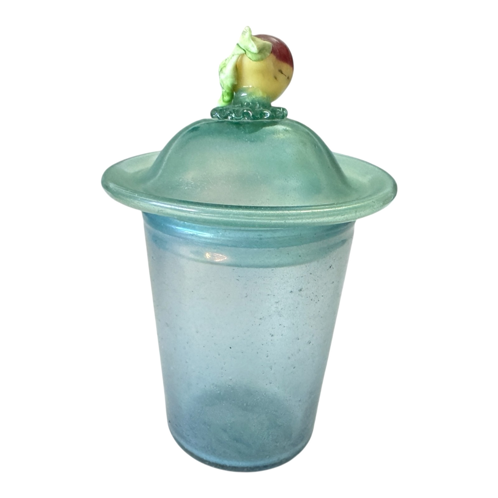 Antique Bohemian Opaline Art Glass Lidded Jar with Fruit Finial — Attr. Kralik