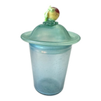 Antique Bohemian Opaline Art Glass Lidded Jar with Fruit Finial — Attr. Kralik