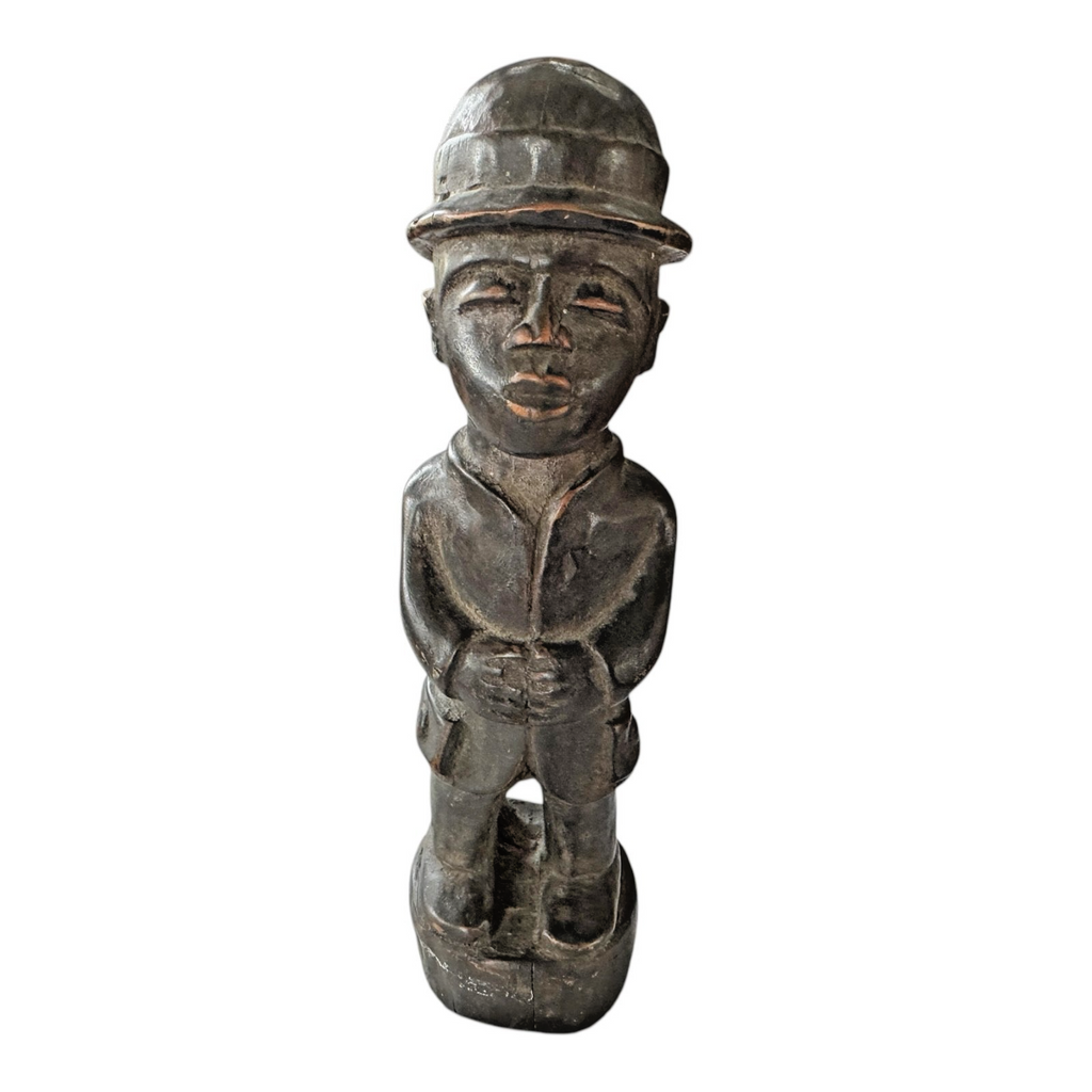 Antique Baule Folk Art Wood Carved Figure - Ivory Coast Colonial Era African Art