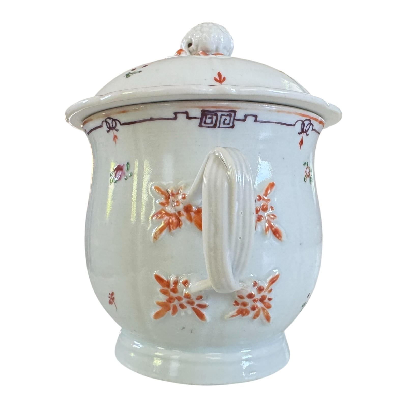 Antique Chinese Export Porcelain Decorative Floral Covered Jar with Berry Finial