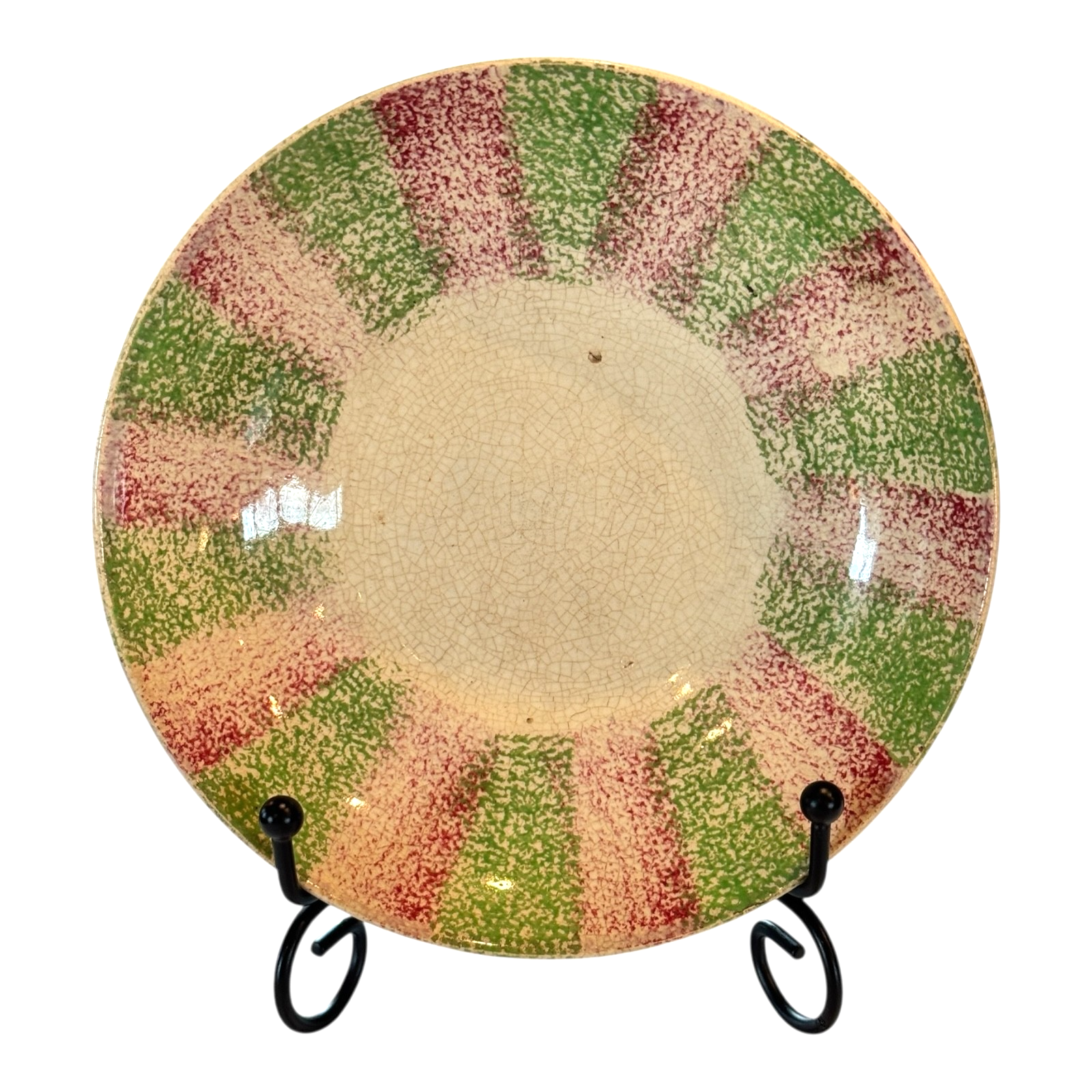 Antique Staffordshire Red and Green Striped Spatterware Spongeware Cup & Saucer