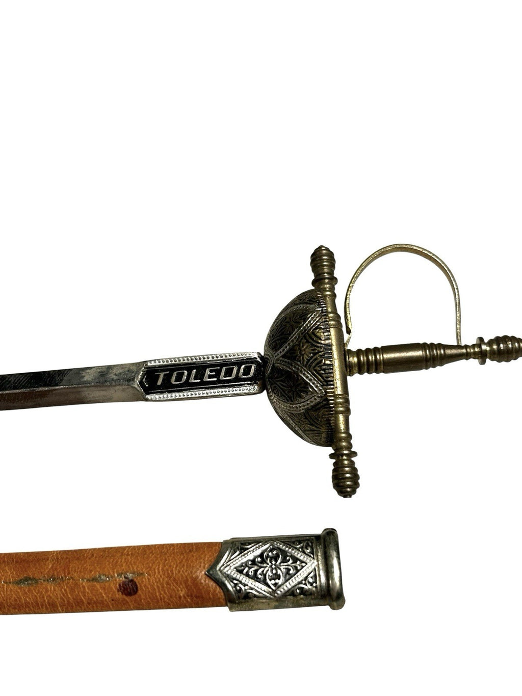 Vintage Toledo Spain Gold Silver Enamel Rapier Dagger Knife Letter Opener