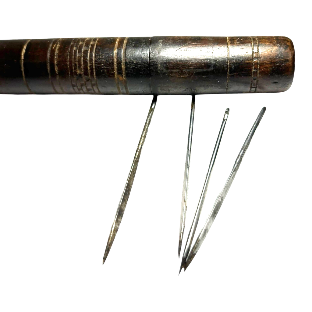 Antique Sailmaker Needles (4) and Hand Carved Case