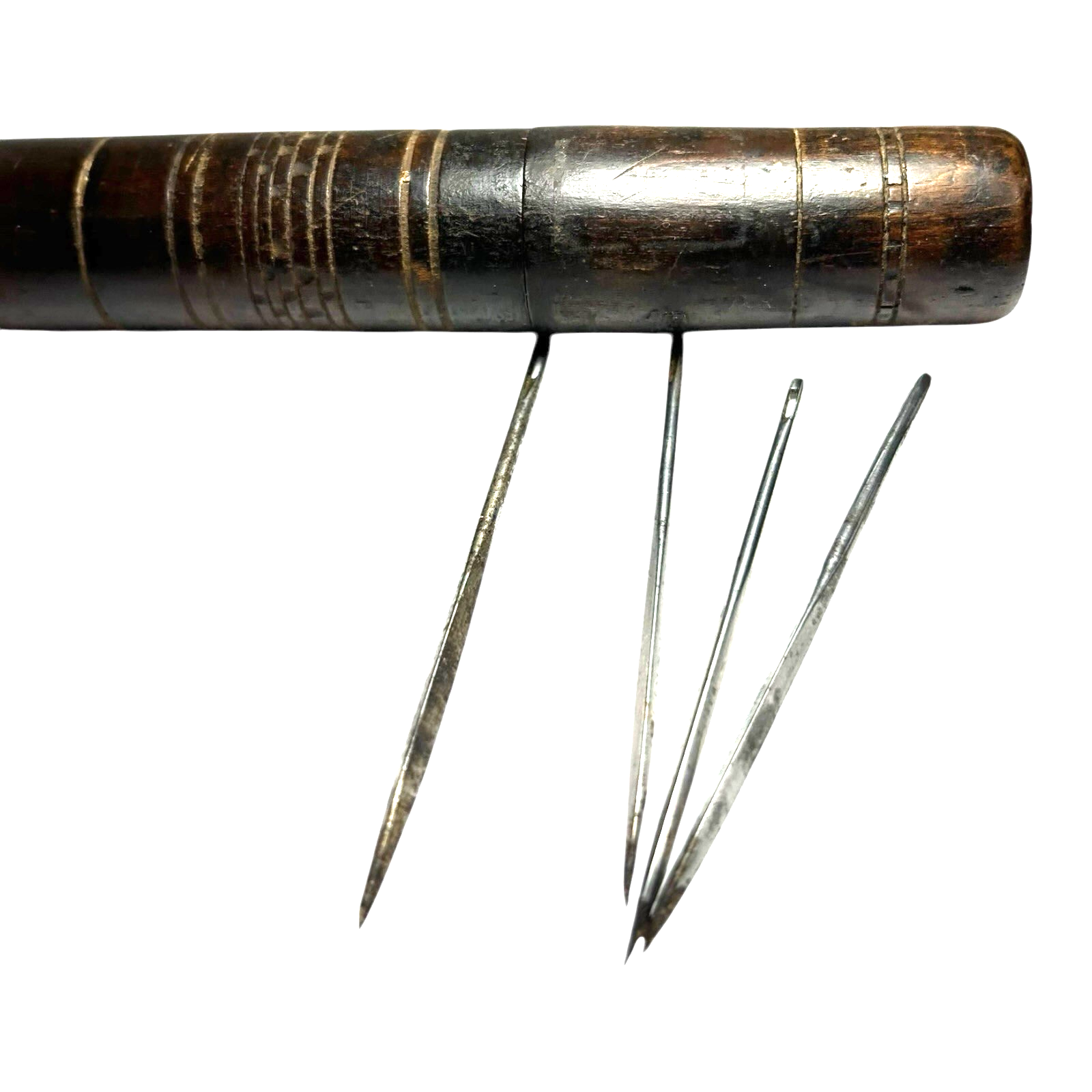 Antique Sailmaker Needles (4) and Hand Carved Case