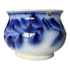 Antique Flow Blue Pottery Hand Painted Floral Jardiniere Cache Pot Bowl