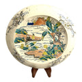 Antique Meji Period Japanese Polychrome Plate with Cherry Blossoms Mt. Fuji