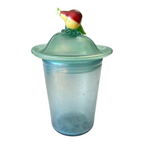 Antique Bohemian Opaline Art Glass Lidded Jar with Fruit Finial — Attr. Kralik