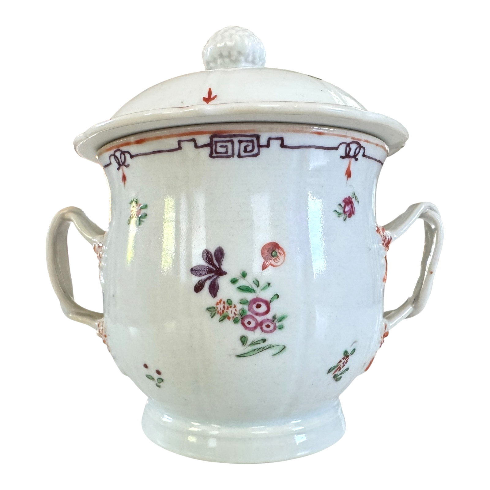 Antique Chinese Export Porcelain Decorative Floral Covered Jar with Berry Finial
