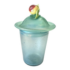 Antique Bohemian Opaline Art Glass Lidded Jar with Fruit Finial — Attr. Kralik