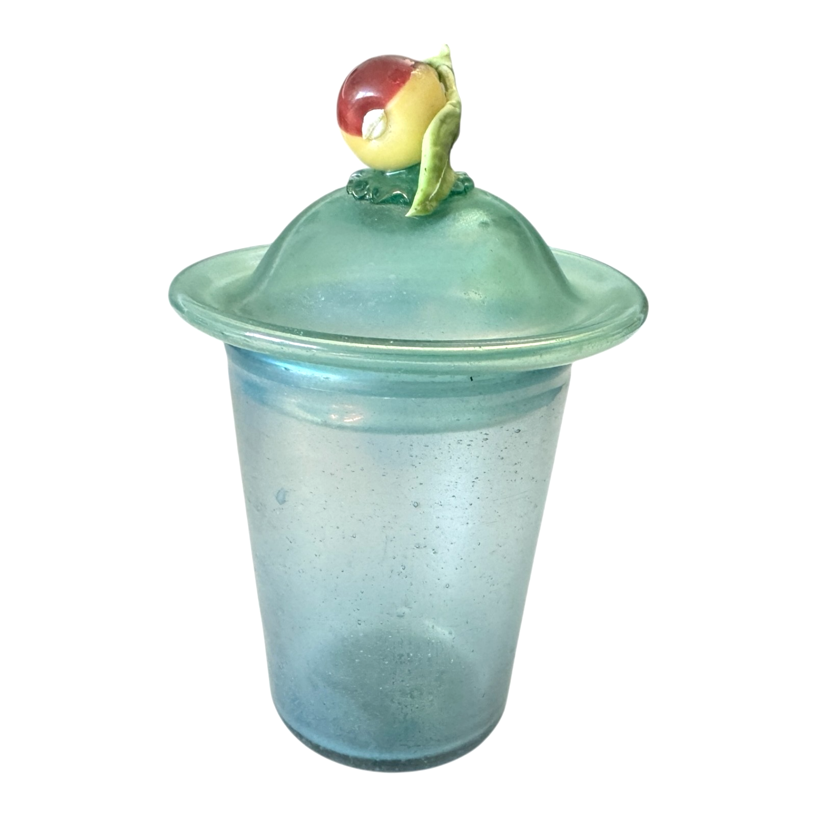 Antique Bohemian Opaline Art Glass Lidded Jar with Fruit Finial — Attr. Kralik