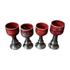 Vintage Set of 4 Signed Gerry Williams Studio Pottery Chalice Goblets -Red Glaze