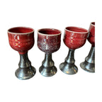 Vintage Set of 4 Signed Gerry Williams Studio Pottery Chalice Goblets -Red Glaze
