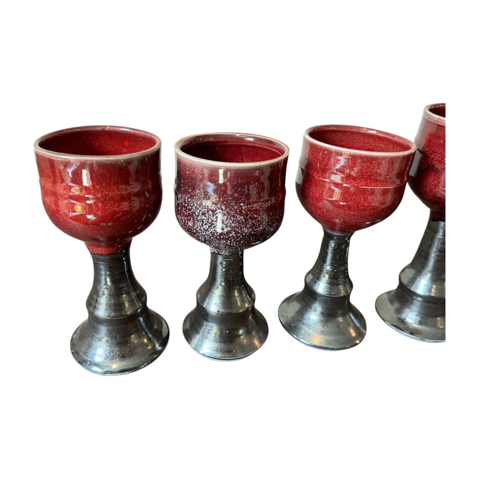 Vintage Set of 4 Signed Gerry Williams Studio Pottery Chalice Goblets -Red Glaze
