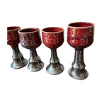 Vintage Set of 4 Signed Gerry Williams Studio Pottery Chalice Goblets -Red Glaze