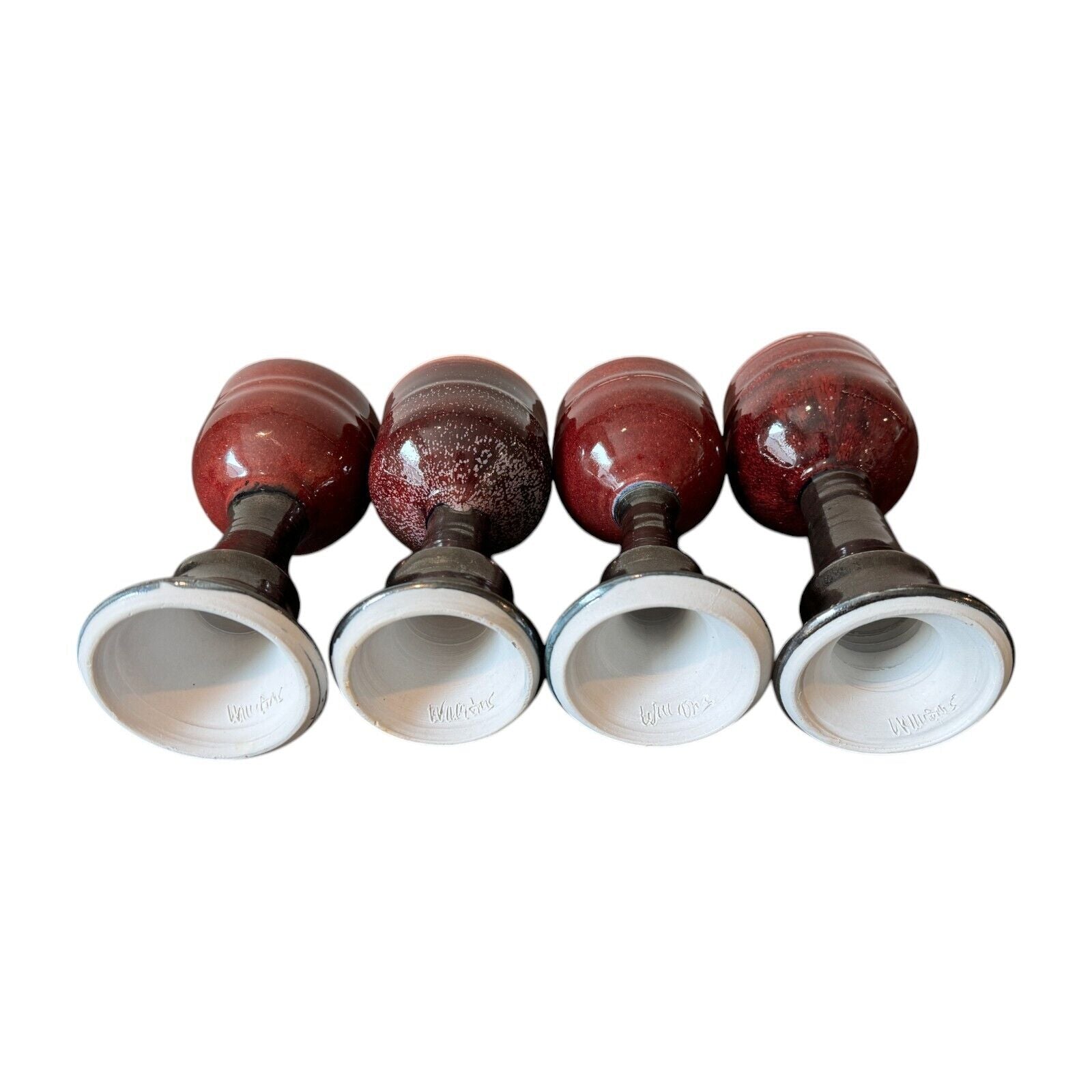 Vintage Set of 4 Signed Gerry Williams Studio Pottery Chalice Goblets -Red Glaze
