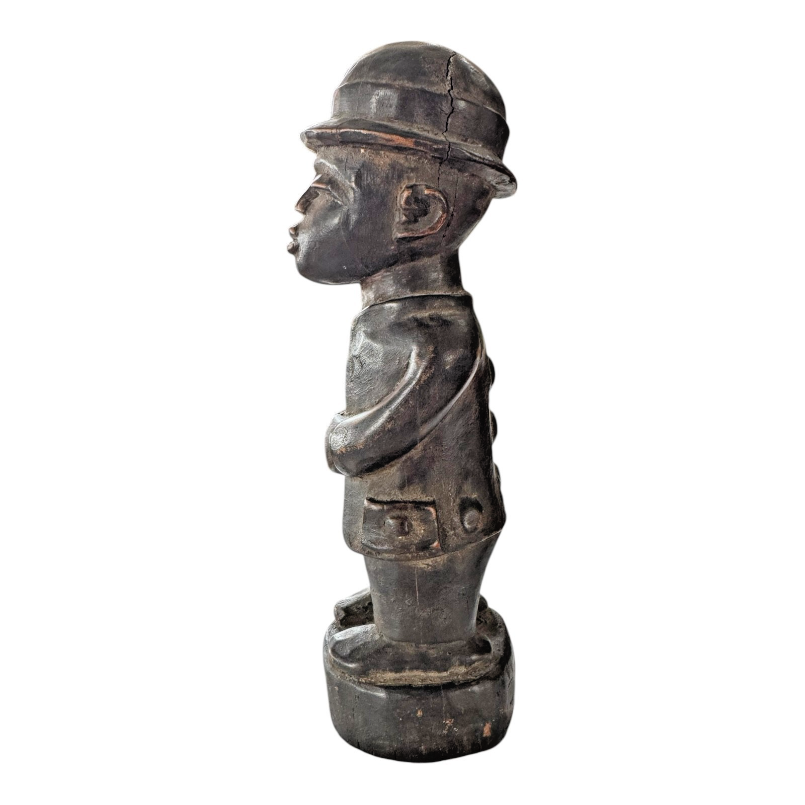 Antique Baule Folk Art Wood Carved Figure - Ivory Coast Colonial Era African Art
